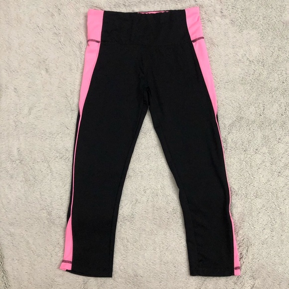 Black with Neon Pink Active Yoga Leggings - Picture 1 of 8